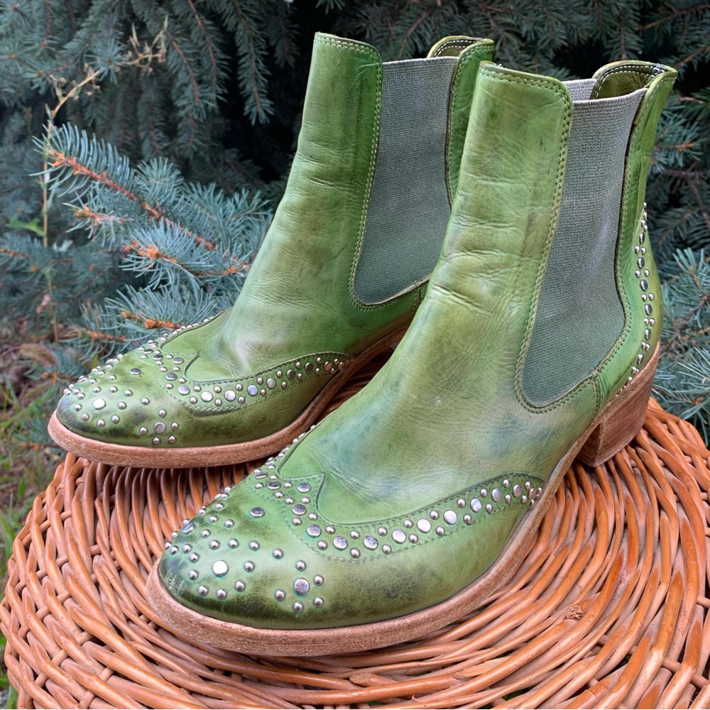 Handmade Rare Made in Italy Green Cowboy Booties -La Bottega di Lisa - size 38.5